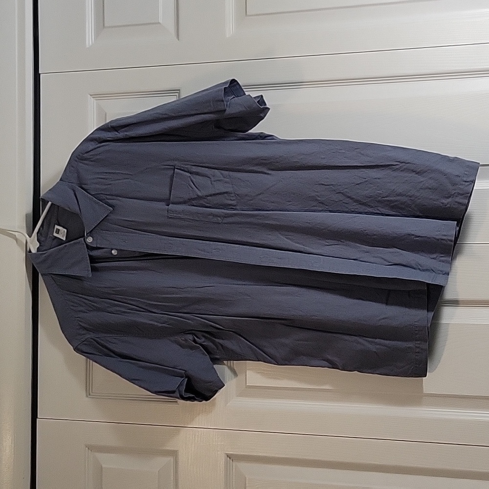 Men's  XL, slate blue linen-cotton blend summer shirt